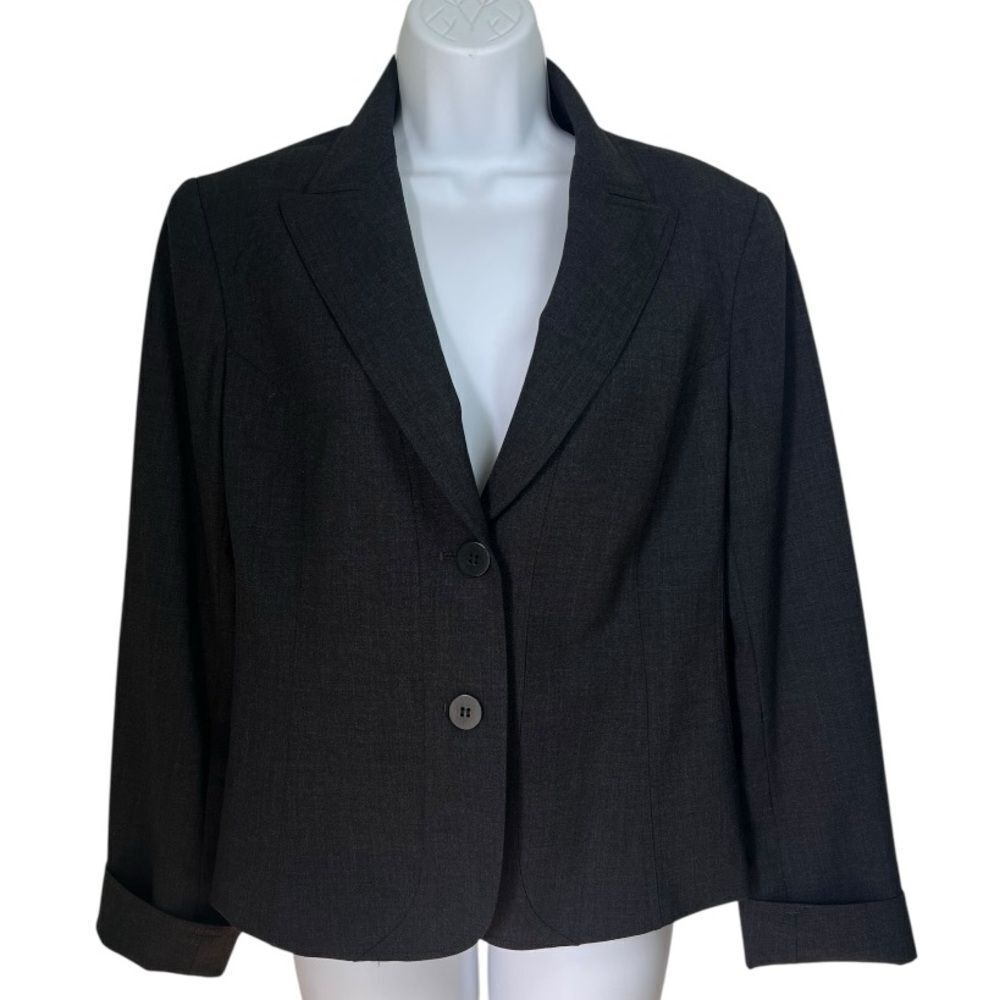 Lafayette 148 New York Charcoal 95% Wool Career Two Button Jacket Blazer Sz 8